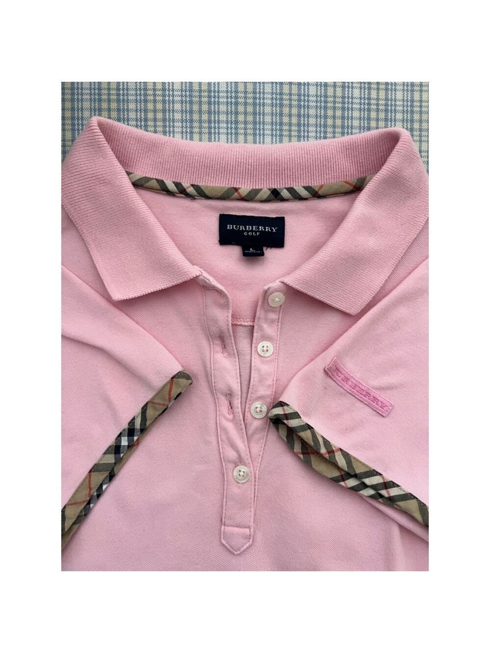 Women's Burberry Golf Pink Polo Dress with Nova Check Trim, Size L